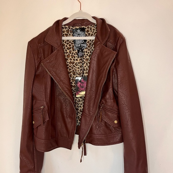 Women’s Faux Leather Jacket Rust/Chestnut/Gorgeous Rich Looking Jacket - Picture 7 of 11